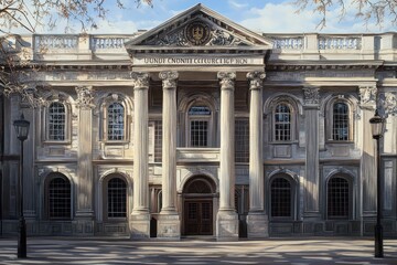 Fototapeta premium UCL facade showcasing classical architecture and intricate design in a vibrant urban setting, The University College London facade