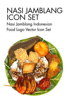 Nasi jamblang Indonesian Food logo vector Icon set