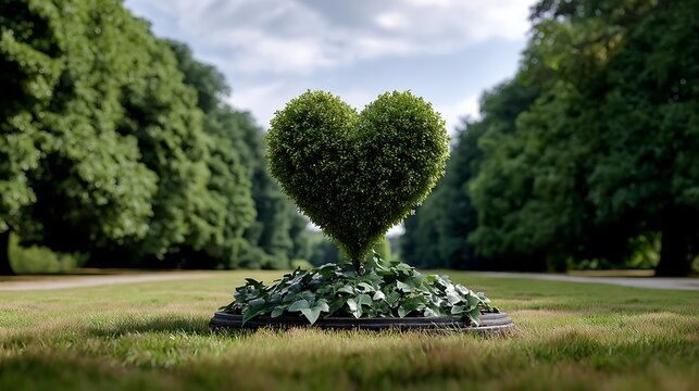 Heart shaped tree in green park romantic landscape topiary love nature nature love symbol viewpoint