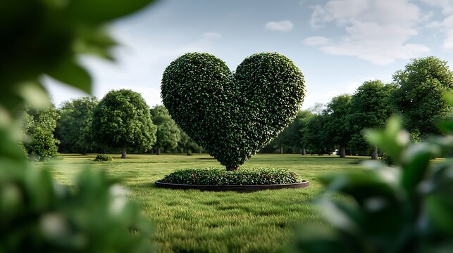 Heart shaped tree in green park topiary love nature symbol romantic landscape nature love concept