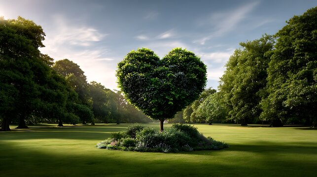 Heart shaped tree in a green park topiary love nature landscape romantic symbol of nature's love