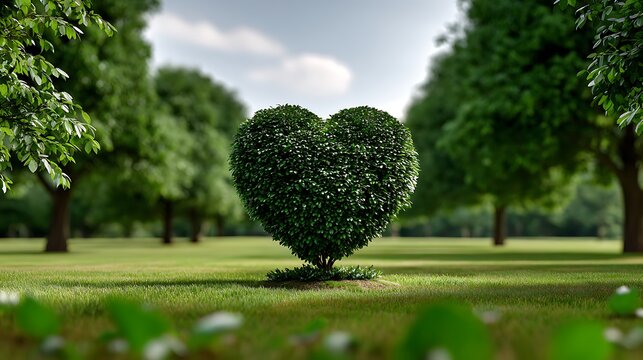 Heart shaped tree in green park topiary love nature symbol in romantic landscape nature love concept