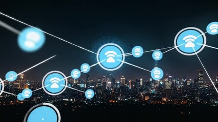 Cityscape at night with digital network connections - Powered by Adobe