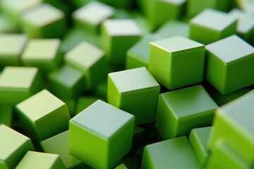 Obraz premium Composition of green cubes creating an abstract representation in a 3D space, Green cubes composition Abstract computer generated background Seamless 3D render