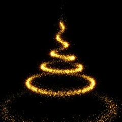 Animation of gold glitter light trail spiral with magic swirl path on black background
