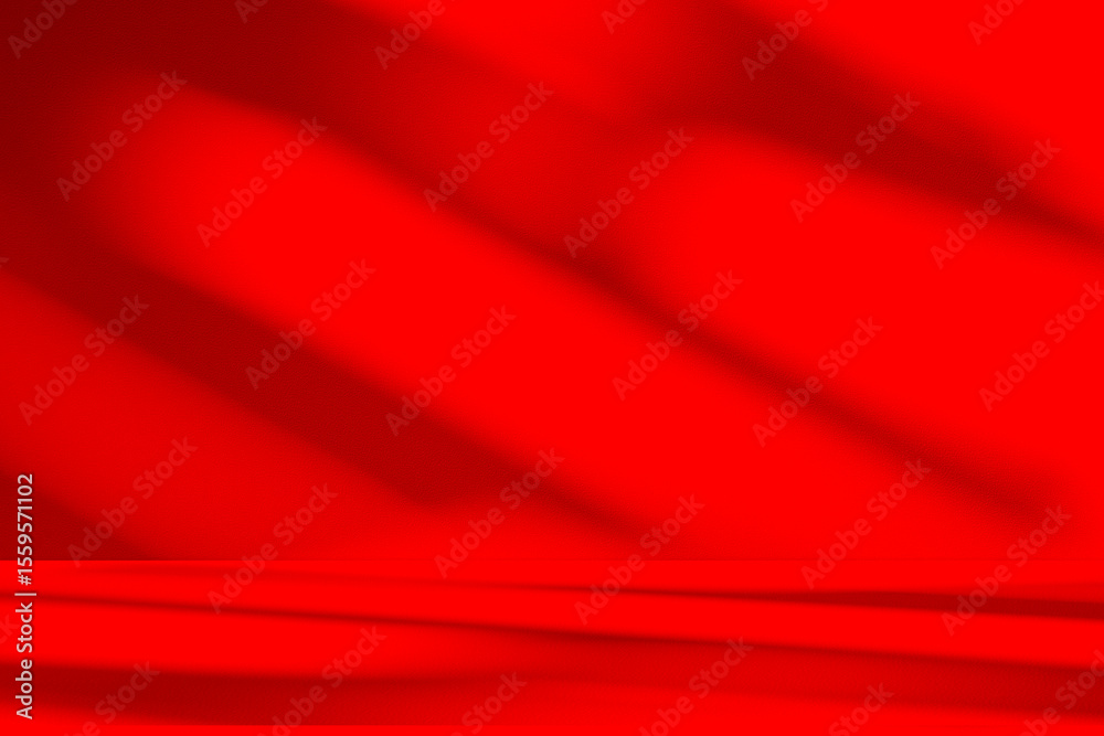 Aufkleber Wall interior background, studio and backdrops show products.with shadow from window color Red background for text insertion and presentation product
