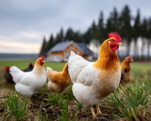 Fototapeta premium Chickens in a field (1)