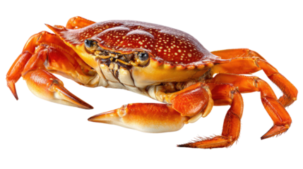 Red Rock Crab Closeup: A detailed view of a vibrant red rock crab, showcasing its textured shell, powerful claws, and expressive eyes.