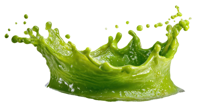 Green Splash: A vibrant explosion of green liquid forms a dynamic crown-like splash, capturing the essence of freshness and energy. 