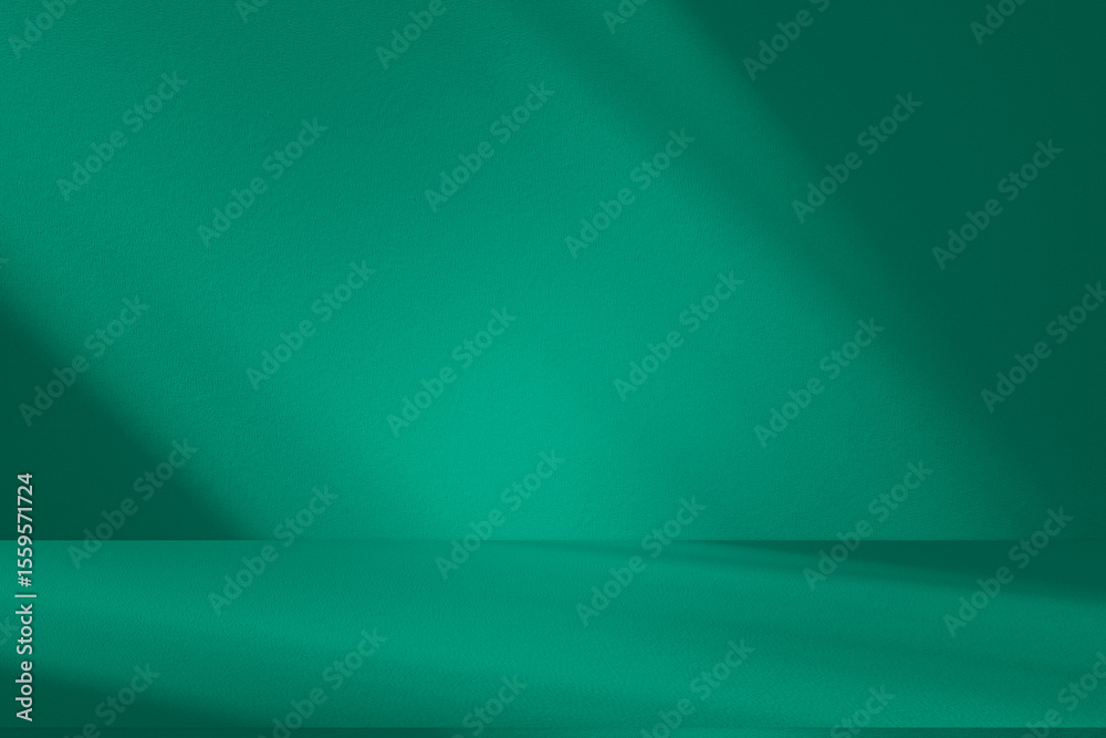 Poster Wall interior background, studio and backdrops show products. with leaf shadow from window color green and white. background for text insertion and presentation of product	
