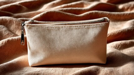 Naklejka premium Beige pouch on draped fabric