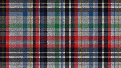A vibrant, eclectic tartan with colorful intersecting stripes in blue, red, green, yellow and textured fabric look, symbolizing diversity and artistic creativity.