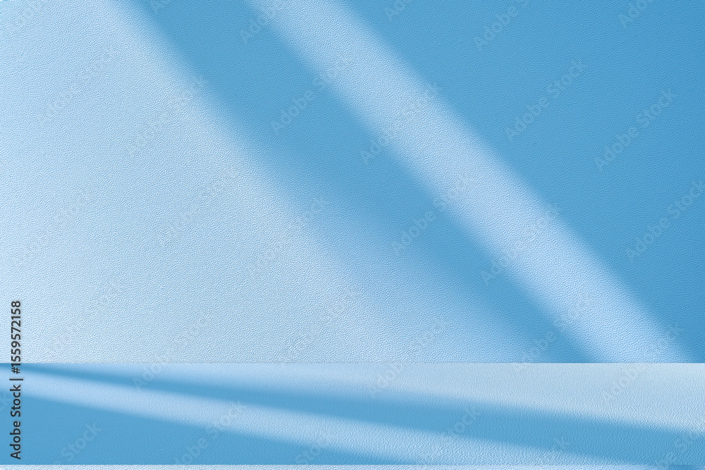 Aufkleber Wall interior background, studio and backdrops show products. with soft light shadow from window color blue and white. background for text insertion and presentation of product	