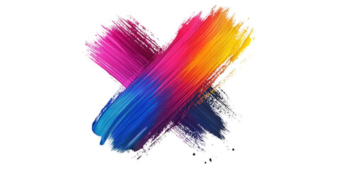 Brush Mark with Multicolor Paint on Transparent Background