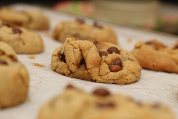 Golden, gooey chocolate chip cookies fresh from the oven