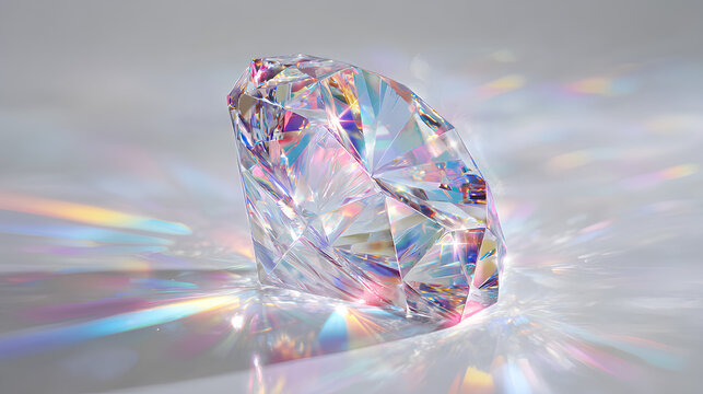 crystal sparkle with diamond beam and glowing glass crystal shine, iridescent light and glitter prism crystal effects in white background with magic reflection 