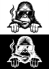Sasquatch Bigfoot  smoking Wearing Sunglasses Peeking Vector Line Art Design