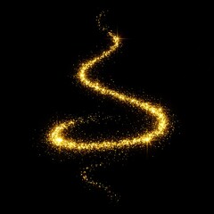 Animation of gold glitter light trail spiral with magic swirl path on black background
