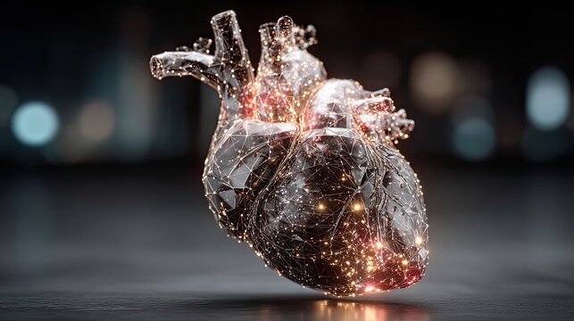 Digital heart medical technology concept, futuristic healthcare, cardiology innovation, virtual anatomy model