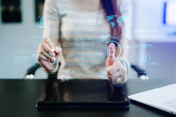 Cyber security and data protection. Business using computer and  tablet protecting business and...