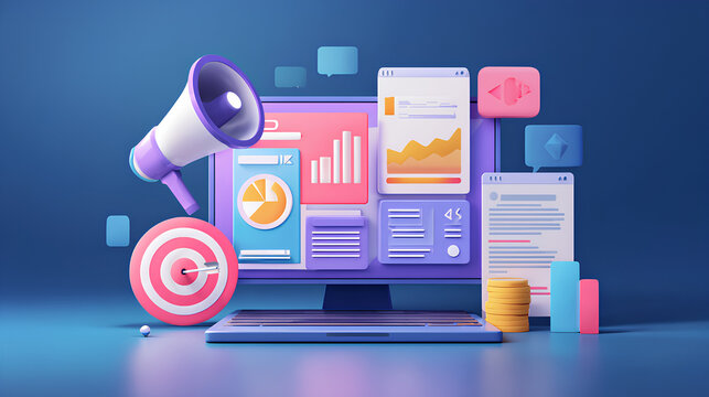 Digital marketing concept.Ads dashboard screen digital.Digital marketing concept.Online advertising ,digital marketing and ad on internet to targeted customers.