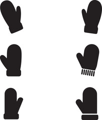 Collection of solid black Mittens on white background