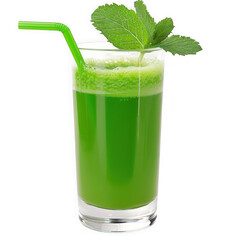 Refreshing green juice in glass with mint garnish isolated on transparent background