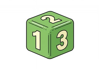 Isometric Green Cube with Numbers 1, 2, and 3
