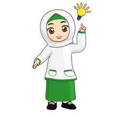 3D illustration of a Muslim girl in hijab with a lightbulb, symbolizing creativity and ideas, perfect for educational and inspiration-based content.