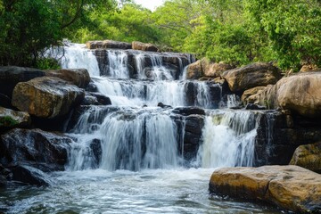 Obraz premium Spectacular cascading waterfalls at Fourteen Falls in Kenya during daylight, Fourteen Falls in Kenya