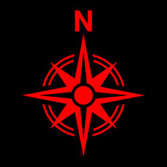 Red north symbol for map. Flat compass sign	
