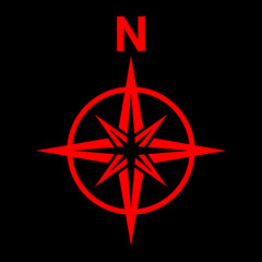 Red north symbol for map. Flat compass sign	
