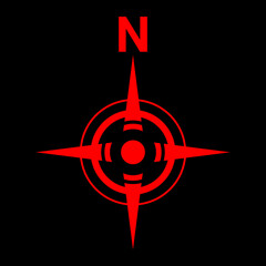 Red north symbol for map. Flat compass sign	
