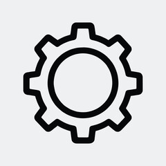 Simple outline gear symbol represents technology engineering mechanics and mechanism concepts vector