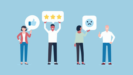 Customer Feedback and Rating Illustration with Diverse People and Icons