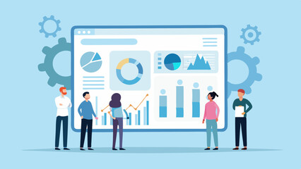Team Analyzing Data on Dashboard with Charts and Graphs Illustration