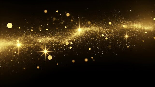 Gold particles and stars shimmer against a dark background creating a celestial effect - Powered by Adobe