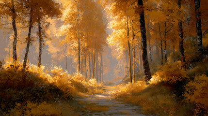Golden trees forest autumn light 