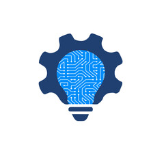 Gear Light Bulb Circuit Symbol – Innovation and Technology Concept Vector