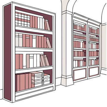 bookshelves in library setting clip art preview