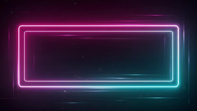 Neon rectangle frame glows pink to cyan against a dark background with light streaks