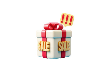 3D gift box with sale and exclamation, holiday sale
