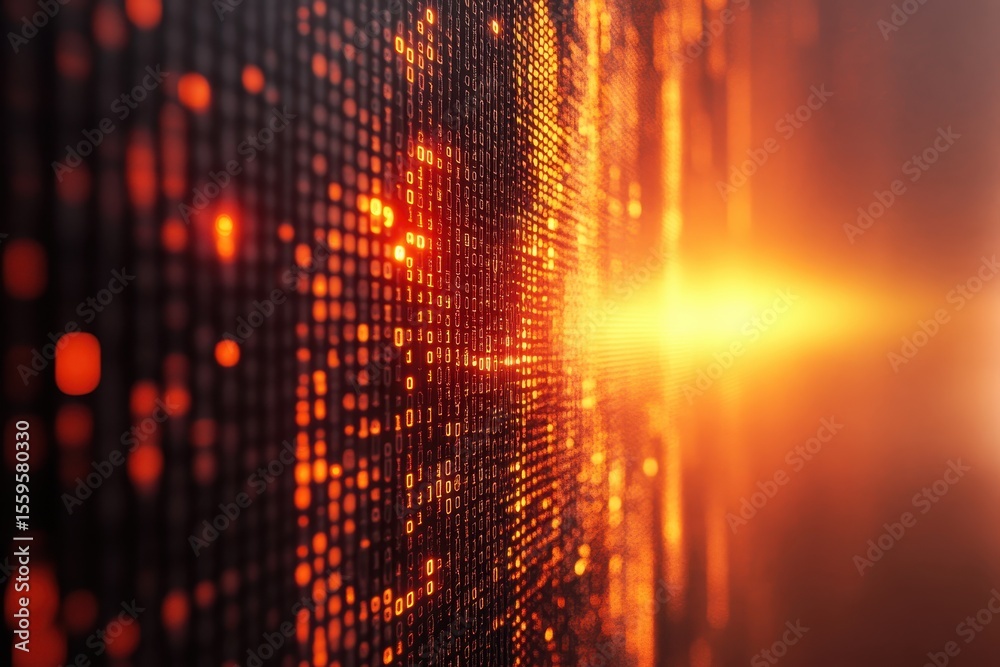 Poster Digital code with vibrant colors and shallow depth of field illustrates modern technology in a dynamic way, Digital code with shallow depth of field Seamless 3D Render