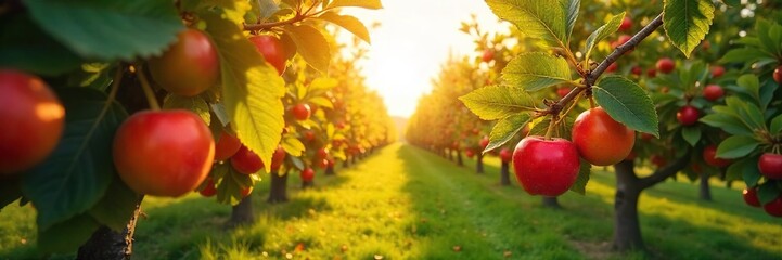 Sun-Drenched Orchard Ripe Peaches Ready for Harvest. Abundant branches laden with juicy, colorful fruit perfect for autumnal themes, healthy eating concepts, and food photography backdrops.