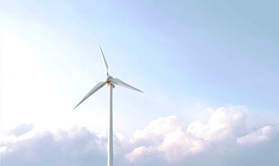 Fototapeta premium White Wind Turbine Against a Pale Sky and Clouds