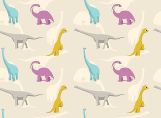 Dinosaur Sauropods Summer Set Cartoon Seamless Pattern Background Wallpaper