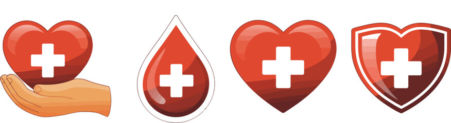 Obraz premium Illustration of blood donation symbols including heart and blood drop