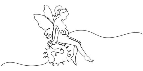 pregnant woman with butterfly continuous one line drawing, Continuous line drawing of a pregnant woman with butterfly. One line drawing of a pregnant woman. Pregnant belly with heart and butterfly.