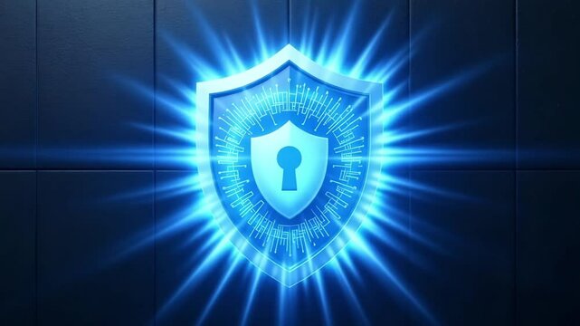 right Blue Glowing Security Shield - Robust Cybersecurity and Data Protection