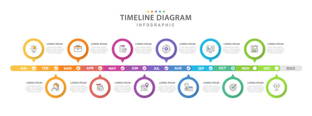Infographic template for business. 12 Months modern Timeline diagram calendar, presentation vector infographic.
